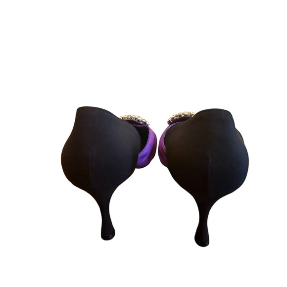 Manolo Blahnik Black and Purple Sedara Satin D'Orsay Pumps EU 39.5 US 9.5 - Picture 5 of 10